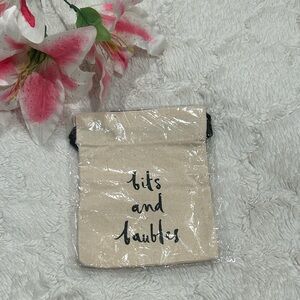 kate spade Bits & Baubles Cream Canvas Jewelry Pouch Black Ribbon Drawstring